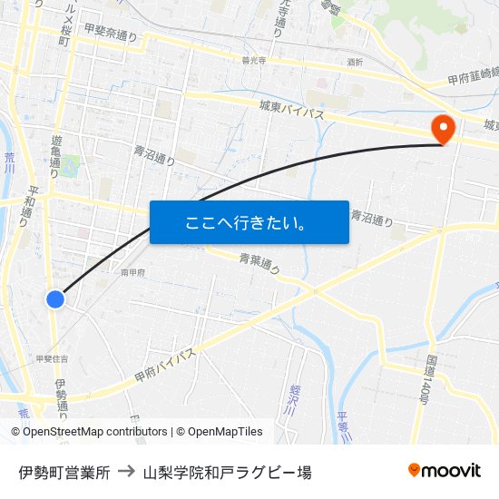 伊勢町営業所 to 山梨学院和戸ラグビー場 map