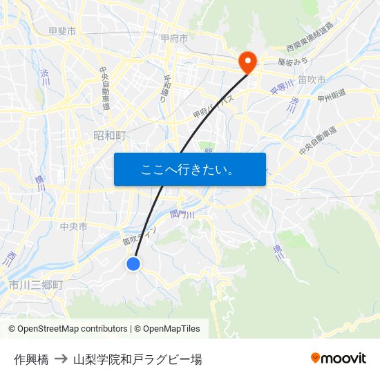 作興橋 to 山梨学院和戸ラグビー場 map