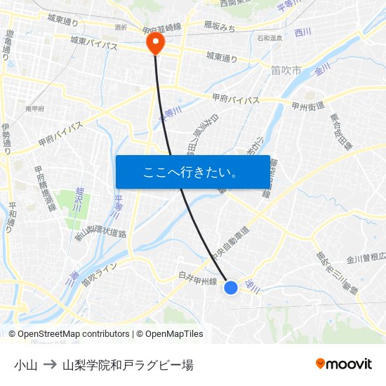 小山 to 山梨学院和戸ラグビー場 map