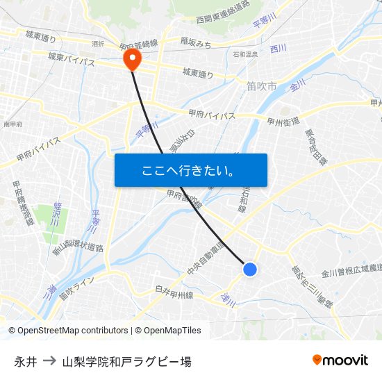 永井 to 山梨学院和戸ラグビー場 map