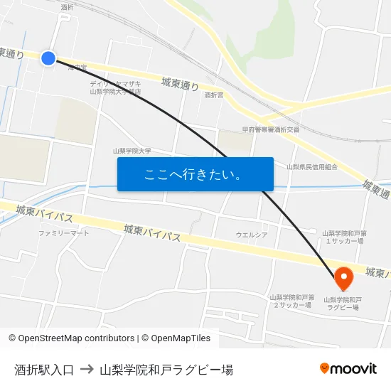酒折駅入口 to 山梨学院和戸ラグビー場 map