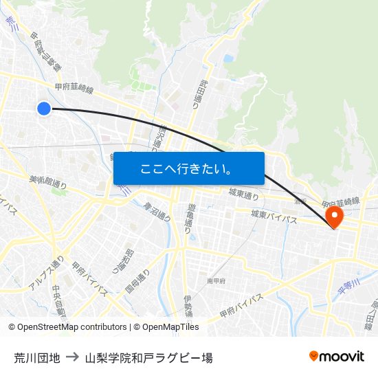荒川団地 to 山梨学院和戸ラグビー場 map