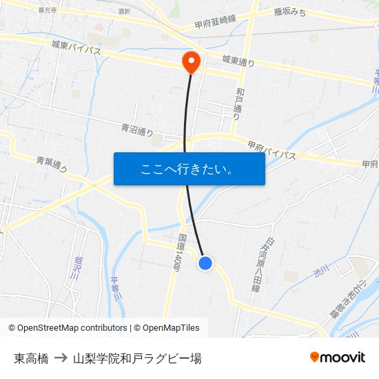 東高橋 to 山梨学院和戸ラグビー場 map