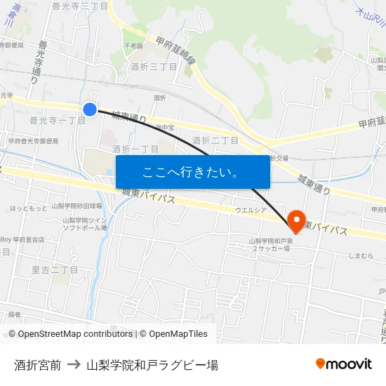 酒折宮前 to 山梨学院和戸ラグビー場 map