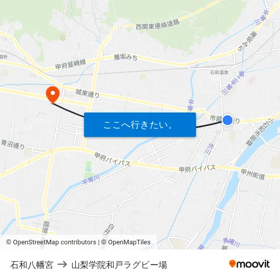 石和八幡宮 to 山梨学院和戸ラグビー場 map