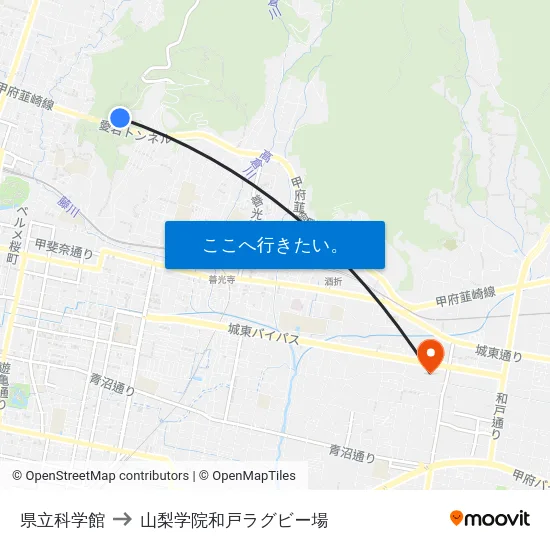 県立科学館 to 山梨学院和戸ラグビー場 map
