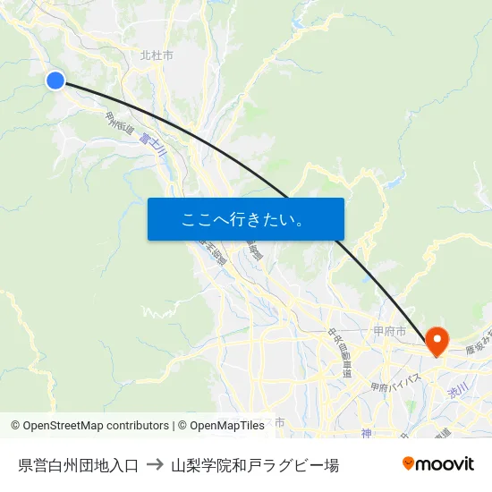 県営白州団地入口 to 山梨学院和戸ラグビー場 map