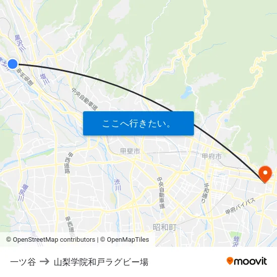 一ツ谷 to 山梨学院和戸ラグビー場 map