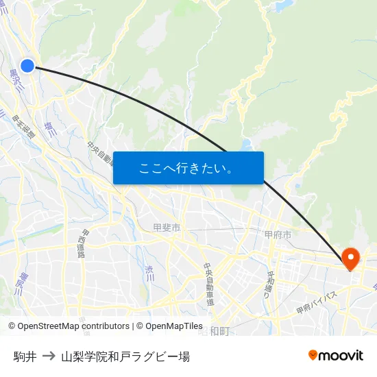 駒井 to 山梨学院和戸ラグビー場 map