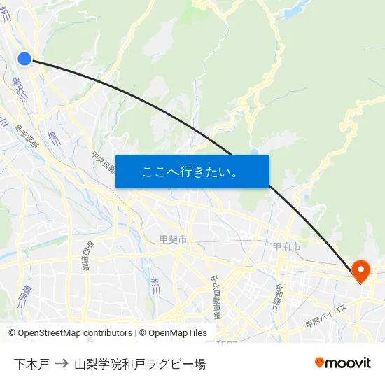 下木戸 to 山梨学院和戸ラグビー場 map