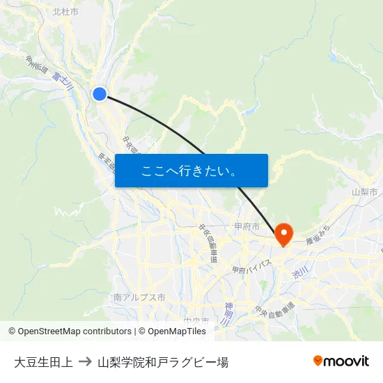 大豆生田上 to 山梨学院和戸ラグビー場 map