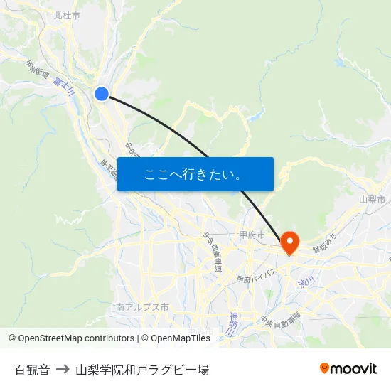 百観音 to 山梨学院和戸ラグビー場 map