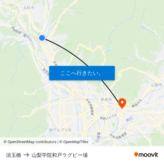 須玉橋 to 山梨学院和戸ラグビー場 map