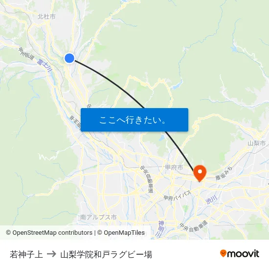 若神子上 to 山梨学院和戸ラグビー場 map