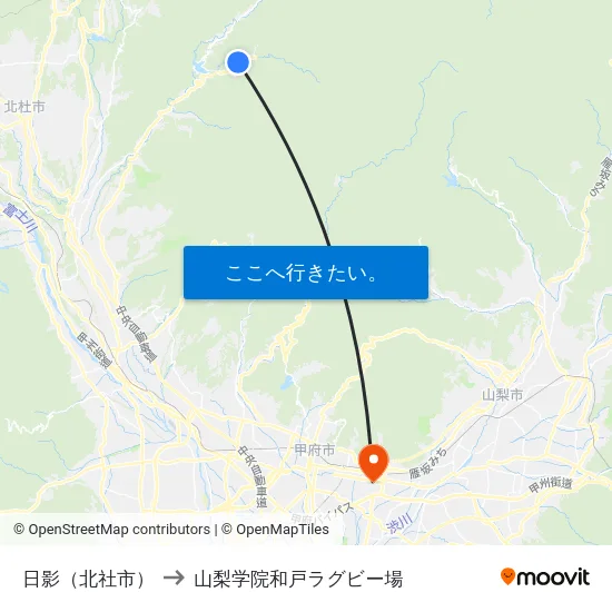 日影（北社市） to 山梨学院和戸ラグビー場 map