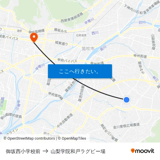 御坂西小学校前 to 山梨学院和戸ラグビー場 map