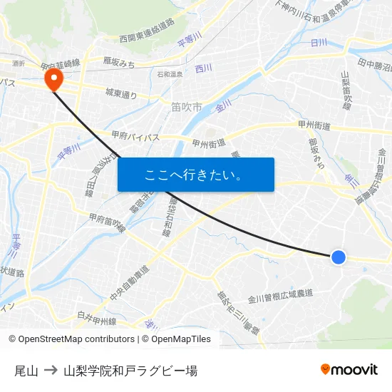 尾山 to 山梨学院和戸ラグビー場 map
