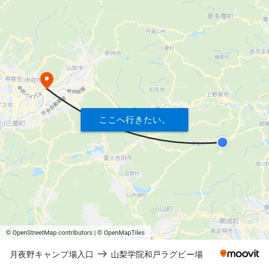 月夜野キャンプ場入口 to 山梨学院和戸ラグビー場 map