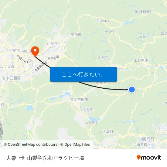 大栗 to 山梨学院和戸ラグビー場 map