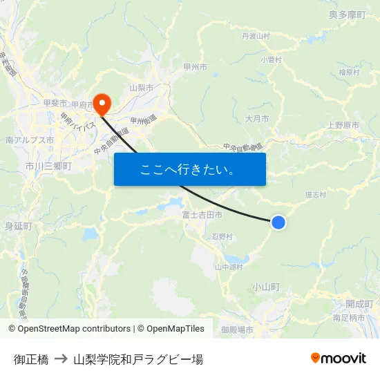 御正橋 to 山梨学院和戸ラグビー場 map