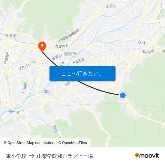 東小学校 to 山梨学院和戸ラグビー場 map