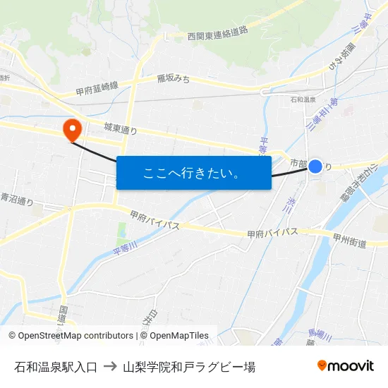 石和温泉駅入口 to 山梨学院和戸ラグビー場 map
