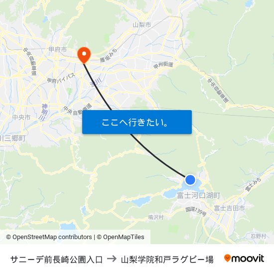 サニーデ前長崎公園入口 to 山梨学院和戸ラグビー場 map