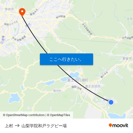 上村 to 山梨学院和戸ラグビー場 map