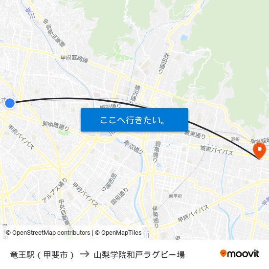 竜王駅（甲斐市） to 山梨学院和戸ラグビー場 map