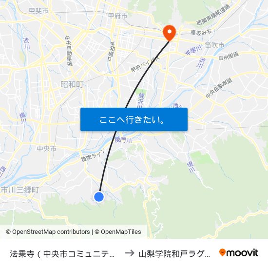 法乗寺（中央市コミュニティバス） to 山梨学院和戸ラグビー場 map