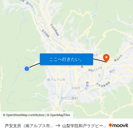 芦安支所（南アルプス市） to 山梨学院和戸ラグビー場 map