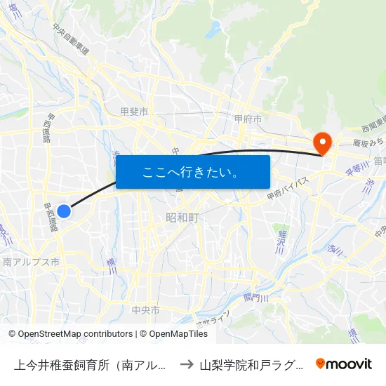 上今井稚蚕飼育所（南アルプス市） to 山梨学院和戸ラグビー場 map