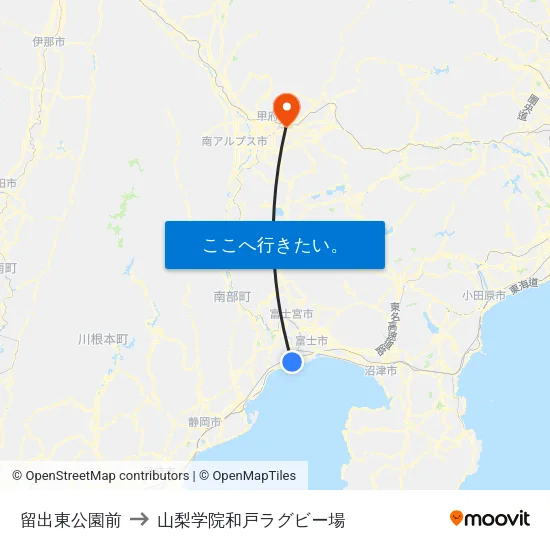 留出東公園前 to 山梨学院和戸ラグビー場 map