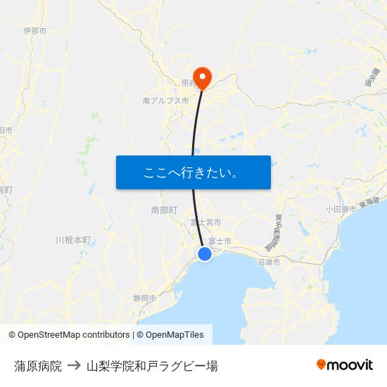 蒲原病院 to 山梨学院和戸ラグビー場 map