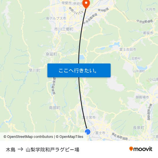 木島 to 山梨学院和戸ラグビー場 map