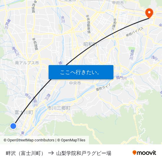 畔沢（富士川町） to 山梨学院和戸ラグビー場 map
