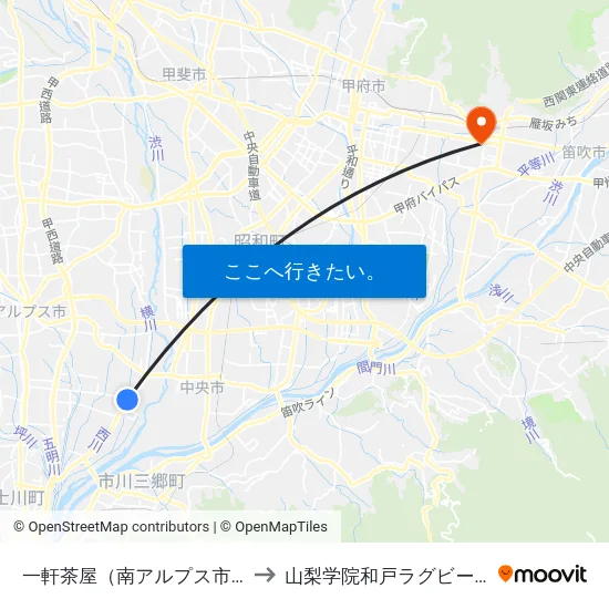 一軒茶屋（南アルプス市） to 山梨学院和戸ラグビー場 map