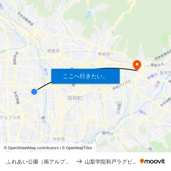 ふれあい公園（南アルプス市） to 山梨学院和戸ラグビー場 map
