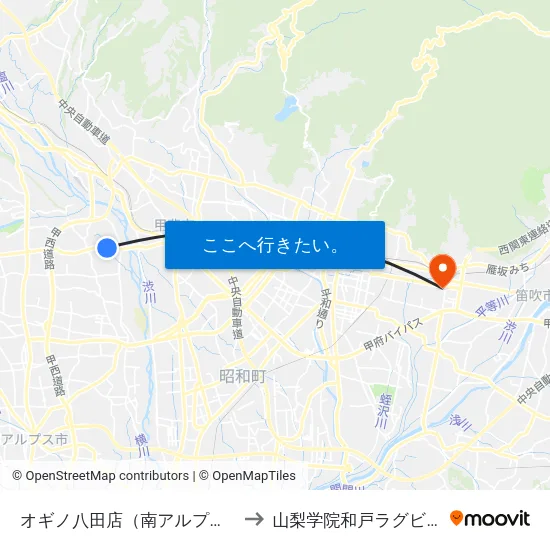 オギノ八田店（南アルプス市） to 山梨学院和戸ラグビー場 map