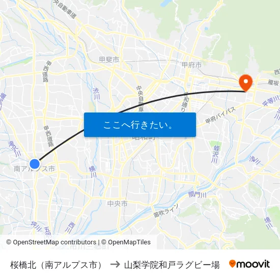 桜橋北（南アルプス市） to 山梨学院和戸ラグビー場 map