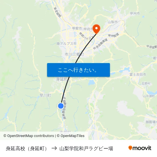 身延高校（身延町） to 山梨学院和戸ラグビー場 map