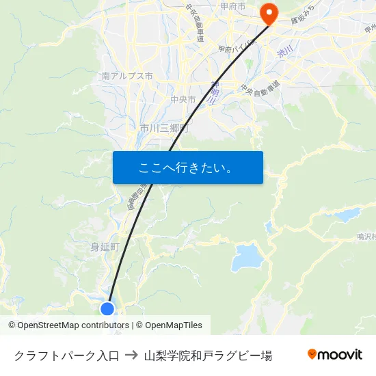 クラフトパーク入口 to 山梨学院和戸ラグビー場 map