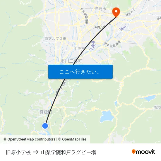 旧原小学校 to 山梨学院和戸ラグビー場 map