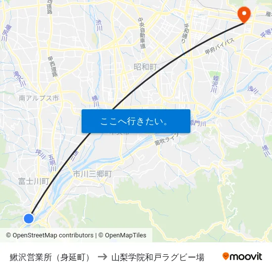 鰍沢営業所（身延町） to 山梨学院和戸ラグビー場 map