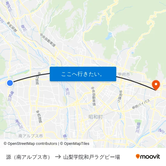 源（南アルプス市） to 山梨学院和戸ラグビー場 map