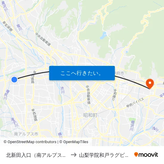 北新田入口（南アルプス市） to 山梨学院和戸ラグビー場 map