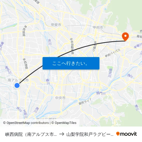 峡西病院（南アルプス市） to 山梨学院和戸ラグビー場 map