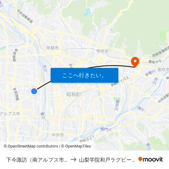 下今諏訪（南アルプス市） to 山梨学院和戸ラグビー場 map