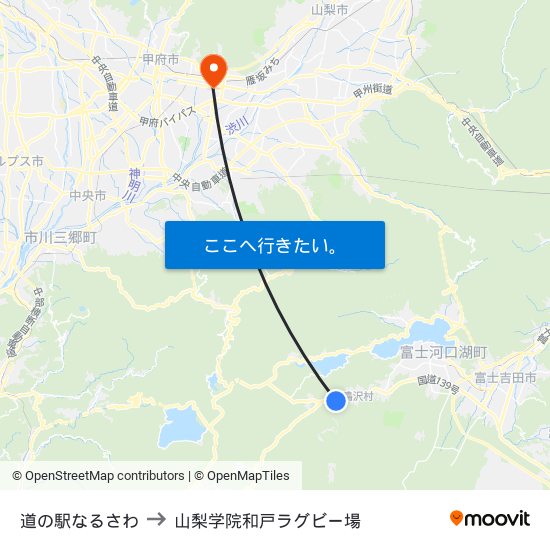 道の駅なるさわ to 山梨学院和戸ラグビー場 map