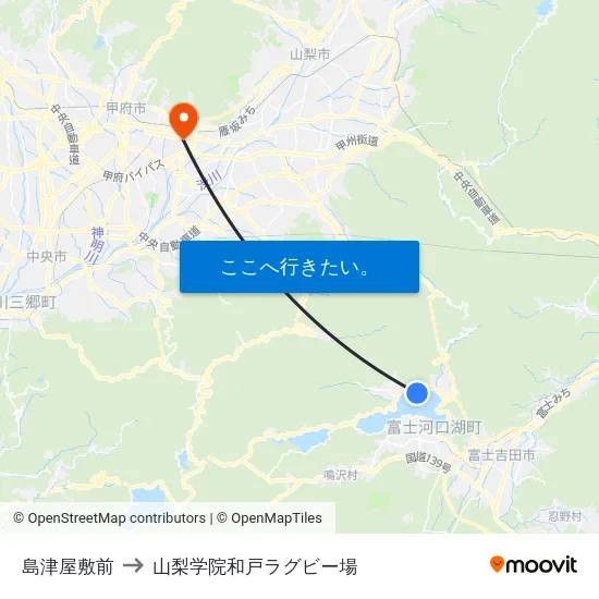 島津屋敷前 to 山梨学院和戸ラグビー場 map